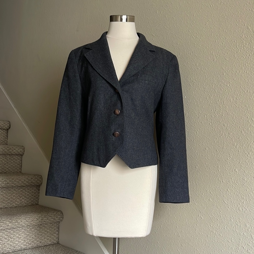 Miss Pendleton Sz 10 💯% Virgin Wool Charcoal Gray Blazer
